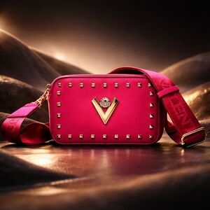 NWT Valentino Orlandini Hot Pink Studded Camera Crossbody Gold V Logo